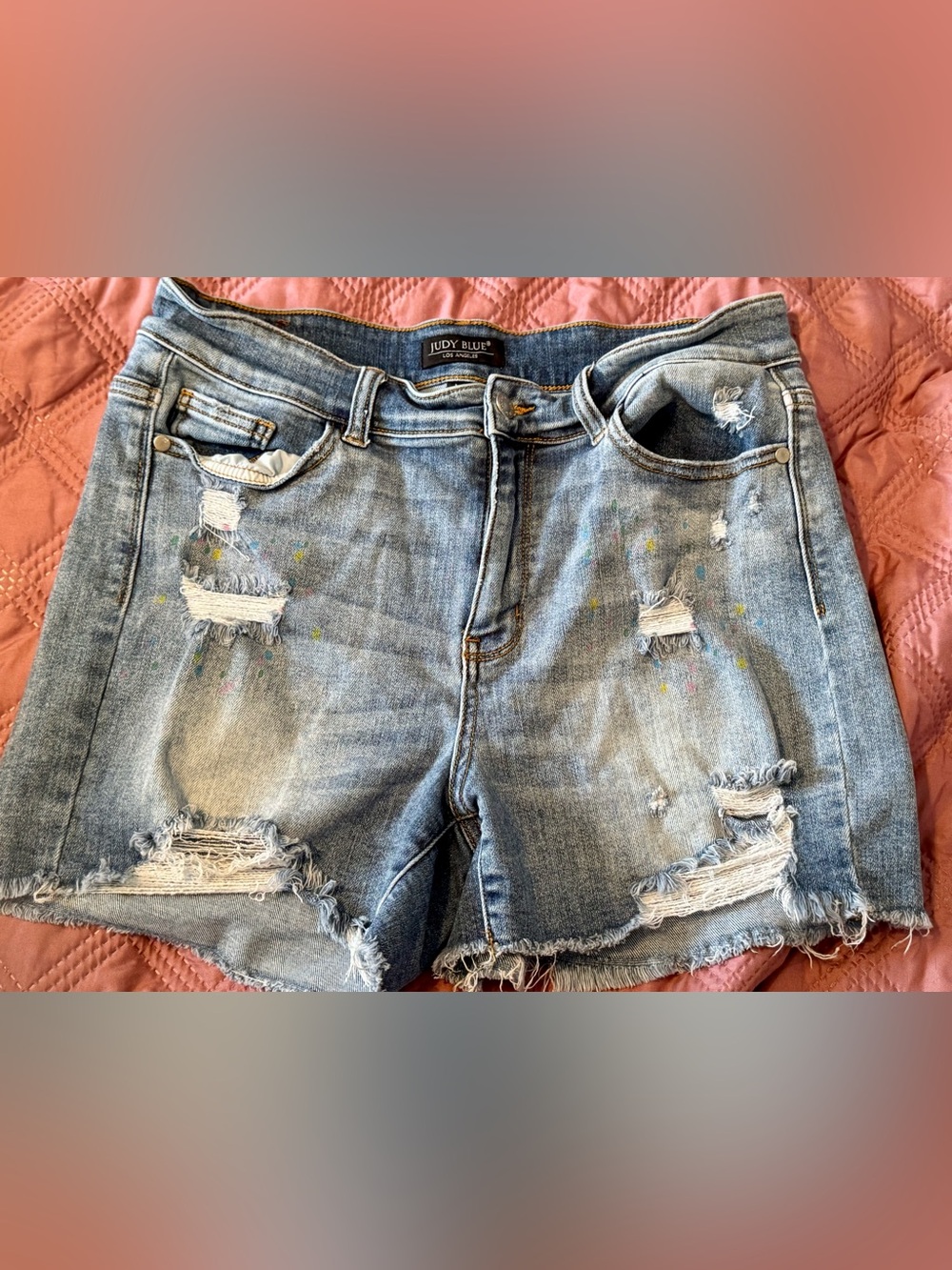 Judy Blue Distressed Rainbow Paint Splash Shorts